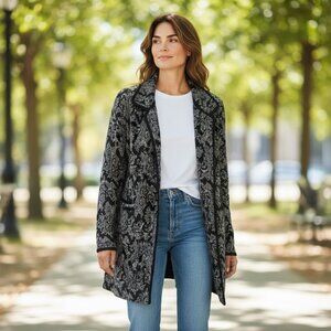 Cambridge Dry Goods Petite Wool Cardigan Jacket Black & White Paisley Pattern